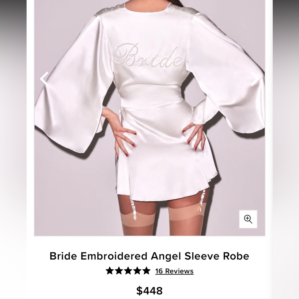 Fluer du Mal bride embroidered angel sleeve robe, small medium silky white